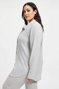 GOOD AMERICAN Cover Ups SPARKLE BUTTON DOWN TOP | SILVER001