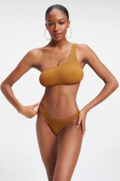 GOOD AMERICAN Bikini Tops ALWAYS FITS ONE SHOULDER TOP | BRONZE BROWN001