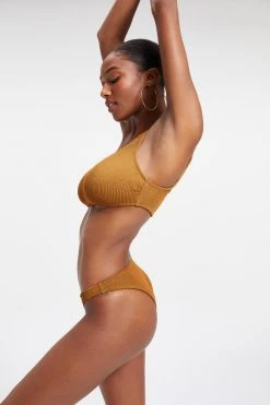 GOOD AMERICAN Bikini Tops ALWAYS FITS ONE SHOULDER TOP | BRONZE BROWN001