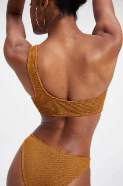 GOOD AMERICAN Bikini Tops ALWAYS FITS ONE SHOULDER TOP | BRONZE BROWN001