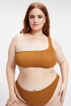 GOOD AMERICAN Bikini Tops ALWAYS FITS ONE SHOULDER TOP | BRONZE BROWN001