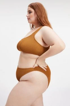 GOOD AMERICAN Bikini Tops ALWAYS FITS ONE SHOULDER TOP | BRONZE BROWN001