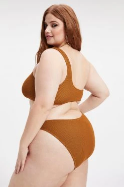 GOOD AMERICAN Bikini Tops ALWAYS FITS ONE SHOULDER TOP | BRONZE BROWN001