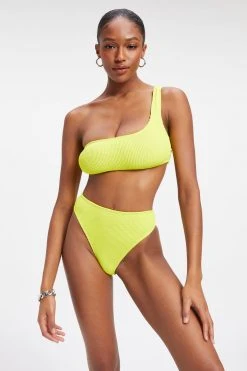GOOD AMERICAN ALWAYS FITS ONE SHOULDER TOP | ELECTRIC YELLOW001