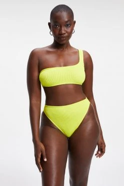 GOOD AMERICAN ALWAYS FITS ONE SHOULDER TOP | ELECTRIC YELLOW001