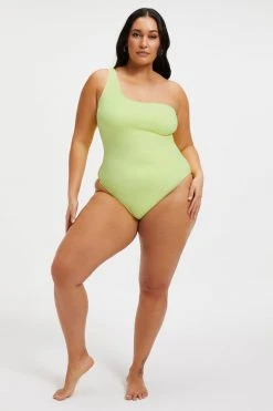 GOOD AMERICAN One-Pieces GOOD COMPRESSION HOT SHOULDER ONE-PIECE | KEY LIME001