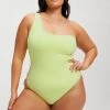 GOOD AMERICAN One-Pieces GOOD COMPRESSION HOT SHOULDER ONE-PIECE | KEY LIME001