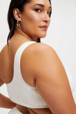 GOOD AMERICAN Bikini Tops GOOD COMPRESSION HOT SHOULDER TOP | IVORY001