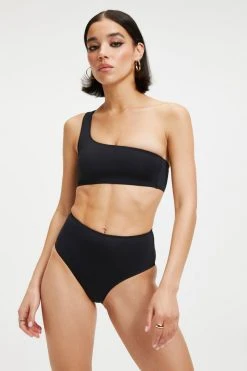 GOOD AMERICAN GOOD COMPRESSION HOT SHOULDER TOP | BLACK001 Bikini Tops