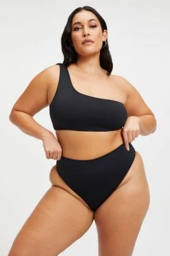 GOOD AMERICAN GOOD COMPRESSION HOT SHOULDER TOP | BLACK001 Bikini Tops