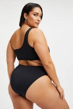 GOOD AMERICAN GOOD COMPRESSION HOT SHOULDER TOP | BLACK001 Bikini Tops