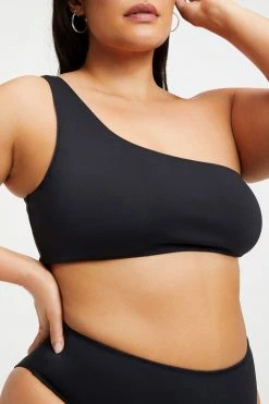 GOOD AMERICAN GOOD COMPRESSION HOT SHOULDER TOP | BLACK001 Bikini Tops
