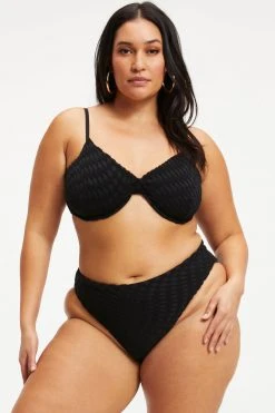 GOOD AMERICAN JACQUARD DEMI TOP | BLACK001 Bikini Tops