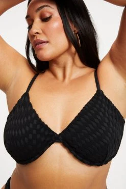 GOOD AMERICAN JACQUARD DEMI TOP | BLACK001 Bikini Tops