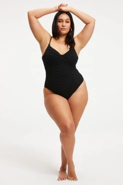 GOOD AMERICAN JACQUARD SHOWOFF ONE-PIECE | BLACK001