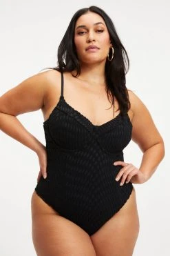 GOOD AMERICAN JACQUARD SHOWOFF ONE-PIECE | BLACK001