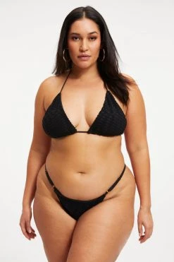 GOOD AMERICAN Bikini Tops JACQUARD TINY TIES TOP | BLACK001