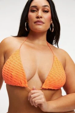 GOOD AMERICAN JACQUARD TINY TIES TOP | ORANGE CREAM001