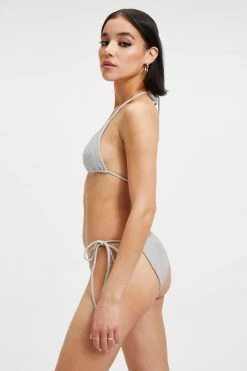 Cheap 🌟 GOOD AMERICAN SPARKLE TINY TIES TOP | SILVER001 Bikini Tops 👍 22 GOOD AMERICAN SPARKLE TINY TIES TOP | SILVER001 Bikini Tops