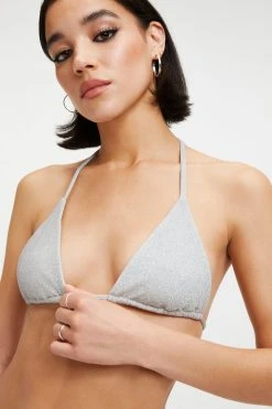 Cheap 🌟 GOOD AMERICAN SPARKLE TINY TIES TOP | SILVER001 Bikini Tops 👍 19 GOOD AMERICAN SPARKLE TINY TIES TOP | SILVER001 Bikini Tops