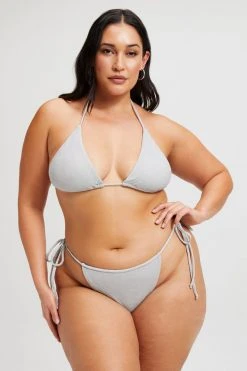 Cheap 🌟 GOOD AMERICAN SPARKLE TINY TIES TOP | SILVER001 Bikini Tops 👍 16 GOOD AMERICAN SPARKLE TINY TIES TOP | SILVER001 Bikini Tops