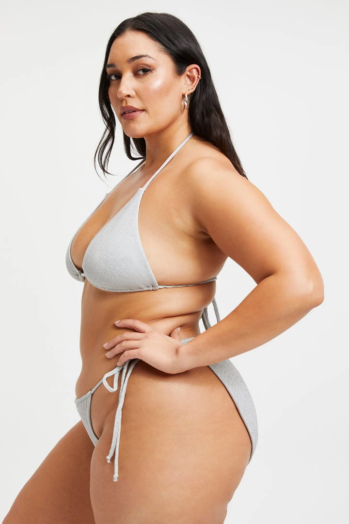 Cheap 🌟 GOOD AMERICAN SPARKLE TINY TIES TOP | SILVER001 Bikini Tops 👍 3 GOOD AMERICAN SPARKLE TINY TIES TOP | SILVER001 Bikini Tops