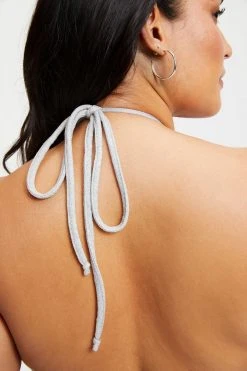 Cheap 🌟 GOOD AMERICAN SPARKLE TINY TIES TOP | SILVER001 Bikini Tops 👍 18 GOOD AMERICAN SPARKLE TINY TIES TOP | SILVER001 Bikini Tops