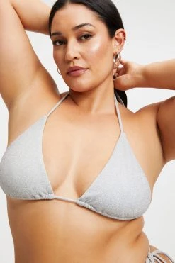 GOOD AMERICAN SPARKLE TINY TIES TOP | SILVER001 Bikini Tops