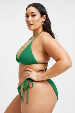 GOOD AMERICAN SPARKLE TINY TIES TOP | SUMMER GREEN002