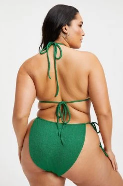 GOOD AMERICAN SPARKLE TINY TIES TOP | SUMMER GREEN002