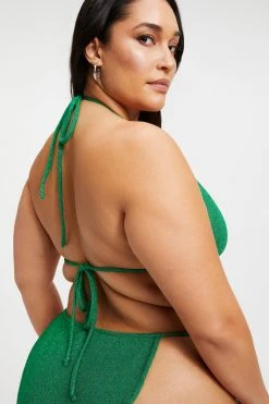 GOOD AMERICAN SPARKLE TINY TIES TOP | SUMMER GREEN002