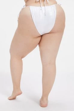 GA-SALE SHIMMER TINY TIES BOTTOM | METALLIC WHITE001 Bikini Bottoms