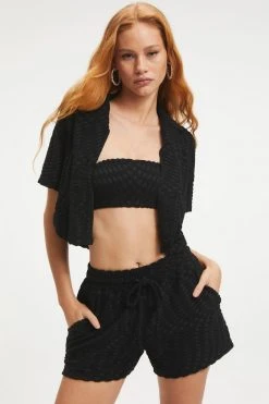 GOOD AMERICAN Cover Ups JACQUARD TERRY SHIRT | BLACK001