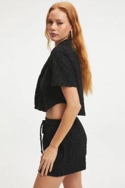 GOOD AMERICAN Cover Ups JACQUARD TERRY SHIRT | BLACK001