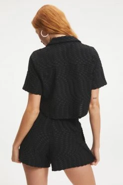 GOOD AMERICAN Cover Ups JACQUARD TERRY SHIRT | BLACK001