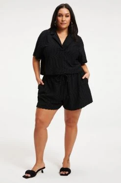 GOOD AMERICAN Cover Ups JACQUARD TERRY SHIRT | BLACK001