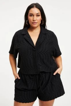 GOOD AMERICAN Cover Ups JACQUARD TERRY SHIRT | BLACK001