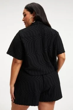 GOOD AMERICAN Cover Ups JACQUARD TERRY SHIRT | BLACK001