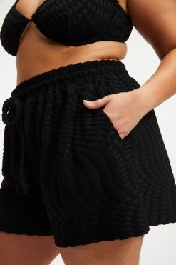 GOOD AMERICAN JACQUARD TERRY SHORT | BLACK001 Cover Ups