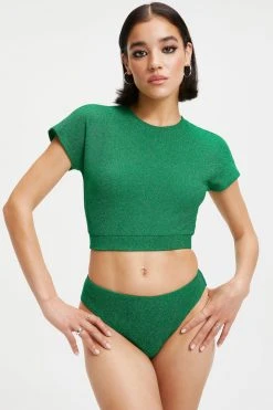 GOOD AMERICAN SPARKLE CROP TEE | SUMMER GREEN002 Cover Ups