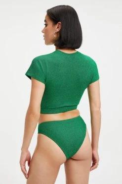 GOOD AMERICAN SPARKLE CROP TEE | SUMMER GREEN002 Cover Ups