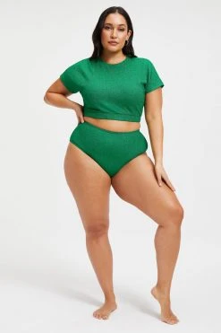 GOOD AMERICAN SPARKLE CROP TEE | SUMMER GREEN002 Cover Ups