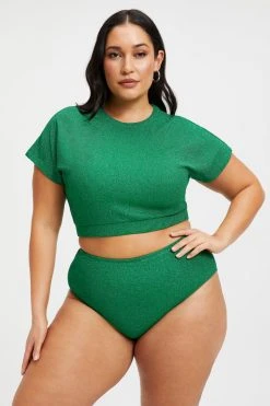 GOOD AMERICAN SPARKLE CROP TEE | SUMMER GREEN002 Cover Ups