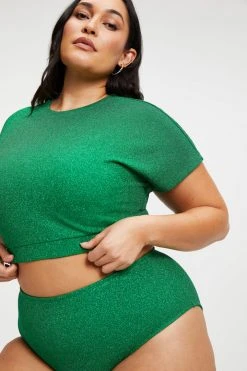 GOOD AMERICAN SPARKLE CROP TEE | SUMMER GREEN002 Cover Ups