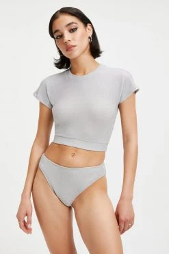 GOOD AMERICAN SPARKLE CROP TEE | SILVER001 Cover Ups