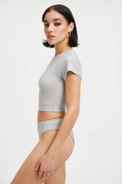 GOOD AMERICAN SPARKLE CROP TEE | SILVER001 Cover Ups