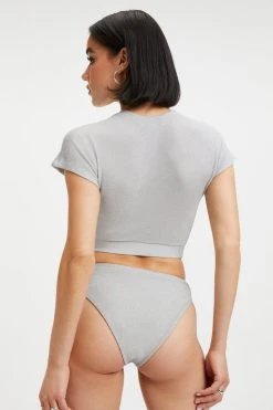 GOOD AMERICAN SPARKLE CROP TEE | SILVER001 Cover Ups