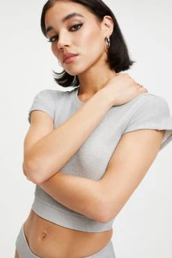 GOOD AMERICAN SPARKLE CROP TEE | SILVER001 Cover Ups