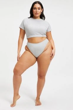 GOOD AMERICAN SPARKLE CROP TEE | SILVER001 Cover Ups