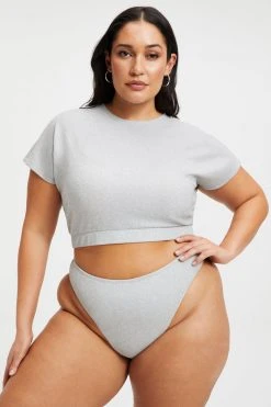 GOOD AMERICAN SPARKLE CROP TEE | SILVER001 Cover Ups